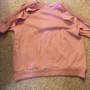 NWOT Pink sweater with ruffles and lace